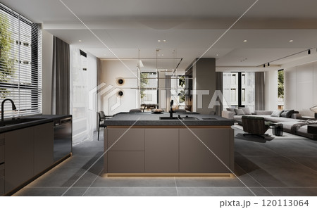 Modern open-concept kitchen and living room interior design for stylish homes Modern open-concept kitchen and living room interior design for stylish homes 120113064