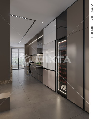 Modern luxury kitchen with sleek design and integrated wine storage 120113072