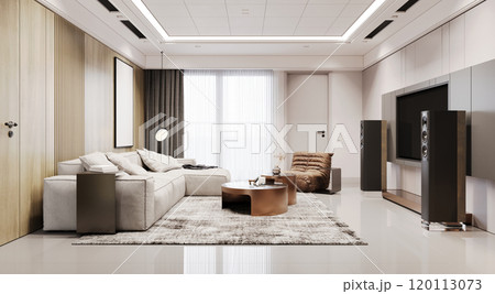 Contemporary minimalist living room interior with modern furniture and decor 120113073