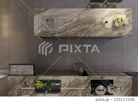 Modern kitchen island with marble finish and elegant decor for contemporary interiors 120113106