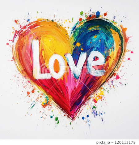 ”LOVE”の文字とカラフルハート 120113178