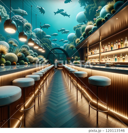 Underwater-themed bar with marine life decor...のイラスト素材 [120113546] - PIXTA