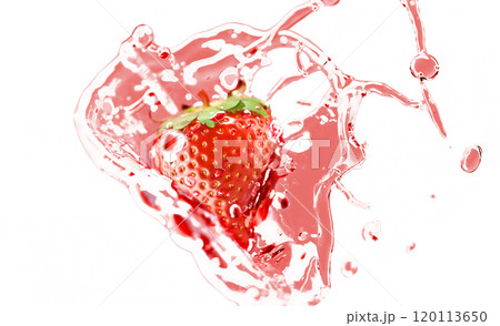 Strawberry falling in juice splash mockup, depth of field Strawberry falling in juice splash mockup, depth of field 120113650