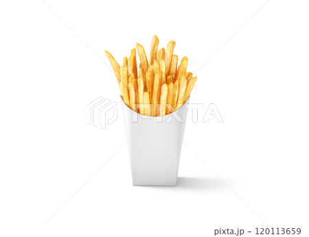 Blank white paper pack with french fries mockup, front view 120113659
