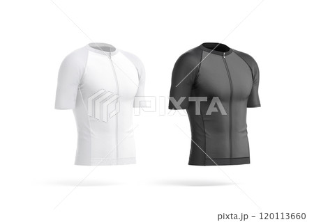 Blank black and white cycling zip jersey mockup, side view 120113660