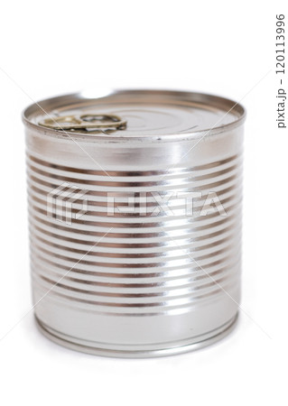 Round Unopened Tin Can Isolated on White 120113996