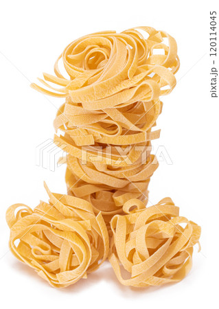 Classic Italian Raw Egg Fettuccine - Isolated on White Background 120114045