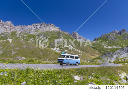 Vanlife, Route des Grandes Alpes near Col du Galibier, Hautes-Alpes, France 120114705
