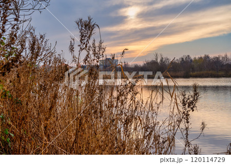 A beautiful sunset picture of a little lake. Photo from Lomma Beach, Scania, Sweden 120114729