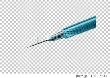 close up of medical syringe with fine needle, showcasing its precision and design. image highlights syringe details and functionality, evoking sense of clinical professionalism 120114814