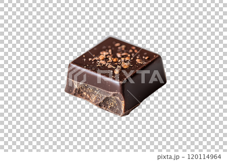 Delicious dark chocolate square with rich texture and sprinkled topping, perfect for indulgence 120114964