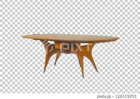Elegant wooden table with unique design and curved legs, perfect for modern interiors. This stylish piece adds touch of sophistication to any dining or workspace 120115053