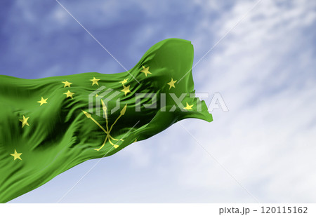 The Circassian flag waving in the wind on a clear day 120115162