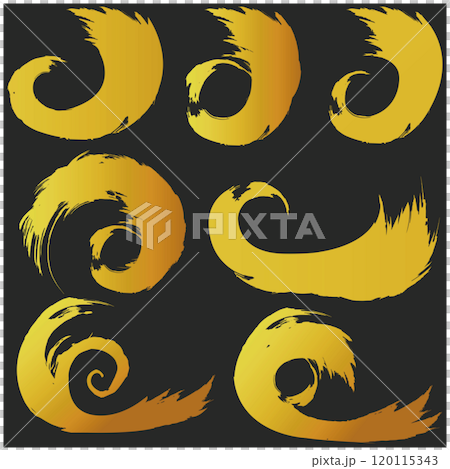 Japanese style material Illustration set of golden lines drawn with a brush Vector Japanese style material Illustration set of golden lines drawn with a brush Vector 120115343