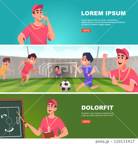 coach. football sport instructor for kids vector horizontal banners 120115417