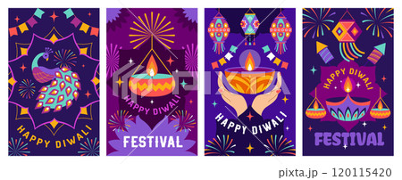 Diwali. Light festival colored posters template with place for text recent vector diwali celebration 120115420