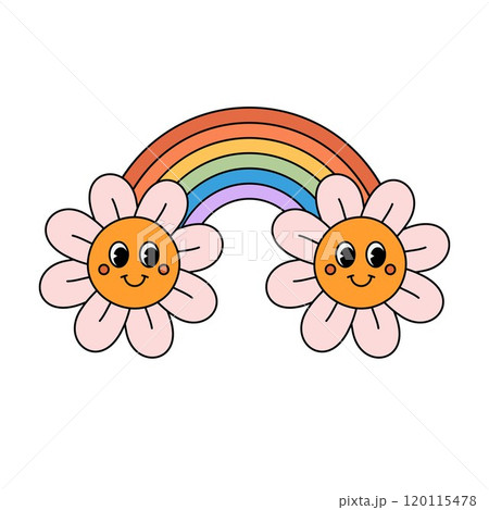 Vector groovy retro lgbtq rainbow with flowers Vector groovy retro lgbtq rainbow with flowers 120115478