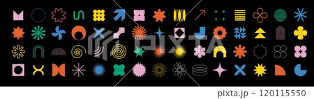 Brutalist figures with geometric shapes and symbols for decoration. Brutalist figures with geometric shapes and symbols for decoration. 120115550