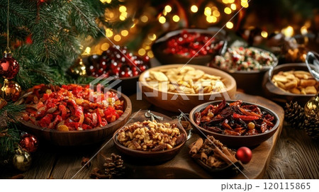 Holiday celebration with festive snacks 120115865