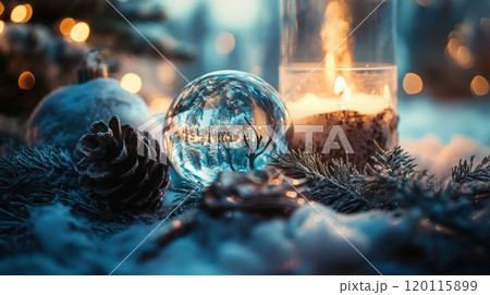 Cozy winter decor: candles & ornaments 120115899