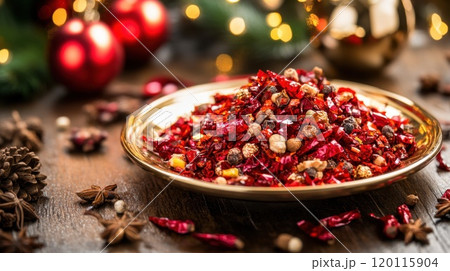 Festive table with vibrant spices 120115904