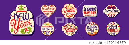 Holiday Sticker and Label with Inscription Vector Set 120116279