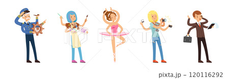 Multitasking People Character of Different Profession Vector Set 120116292