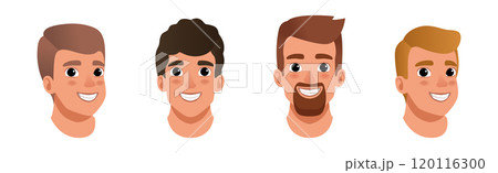 Man Smiling Face Head with Different Hairstyle Vector Set Man Smiling Face Head with Different Hairstyle Vector Set 120116300
