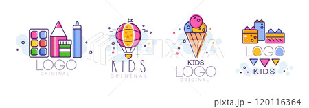 Kids Original Logo Design Bright Collection Vector Set 120116364