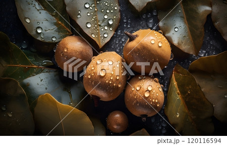 Seamless marula fruit and leaves background for nature-themed designs Seamless marula fruit and leaves background for nature-themed designs 120116594