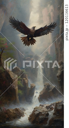 Majestic condor soars in a tranquil canyon landscape for nature art designs 120116613