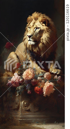 Majestic lion with floral accents by pieter franciscus dierckx Majestic lion with floral accents by pieter franciscus dierckx 120116619