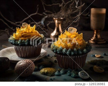 Elegant cupcake display with floral decorations for special occasions 120116981
