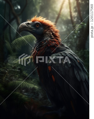 Majestic bird posing amidst lush green forest for nature and wildlife photography 120117560