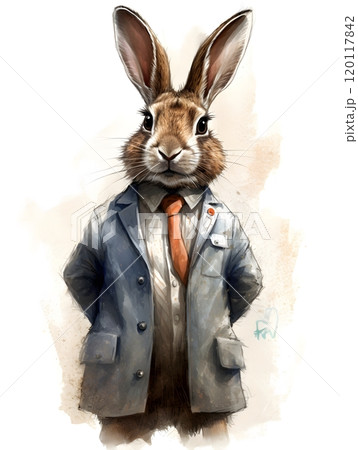 Illustrative rabbit in business attire for whimsical design Illustrative rabbit in business attire for whimsical design 120117842