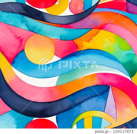 Abstract bright multicolor background with different shapes, colorful watercolor pattern 120117873