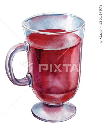 Mulled wine watercolor painting isolated on white background, hot drink. Hot red wine for the holiday 120117978