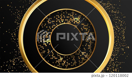 Vector icon of thin and thick gold rings with sparks on a black background. 120118002