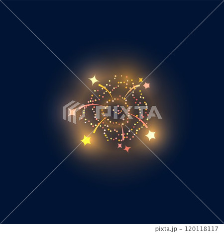 Vector fireworks in the form of a scattering of yellow and pink sparks and stars. 120118117