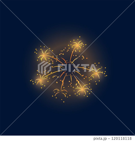 Big, bright, fireworks explosion. Golden shining sparks. 120118118