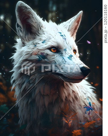 Intricate hyperdetailed portrait of a majestic white fox in nature's serenity 120118160