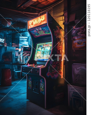 Retro arcade gaming experience with neon ambiance for nostalgic design 120118195