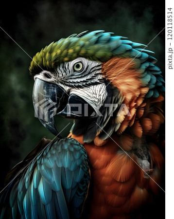 Vibrant macaw parrot realistic photography with dynamic background Vibrant macaw parrot realistic photography with dynamic background 120118514