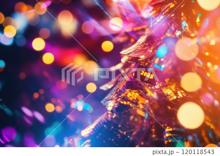 Colorful lights and decorations on a festive tree 120118543