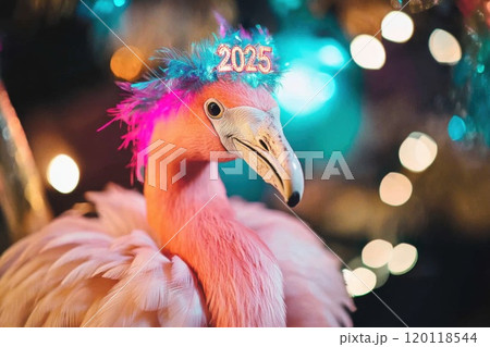 Festive pink flamingo at celebration 120118544