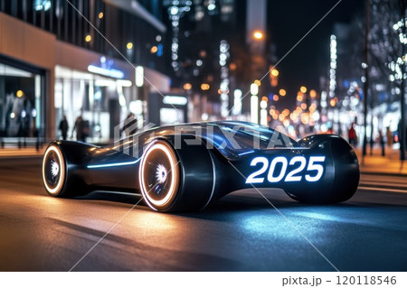 Electric car gliding through night city 120118546