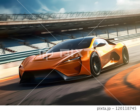 Orange sports car racing on track - speed and performance 120118745