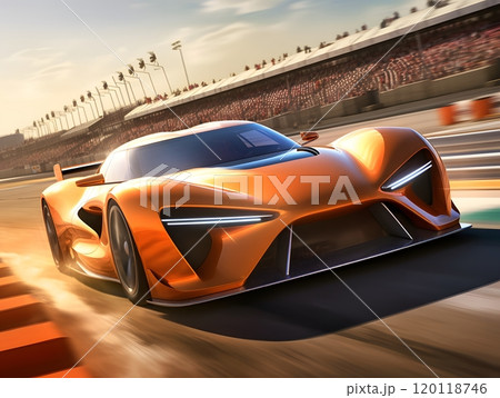 Orange sports car racing on track concept - dynamic automotive design for enthusiasts 120118746