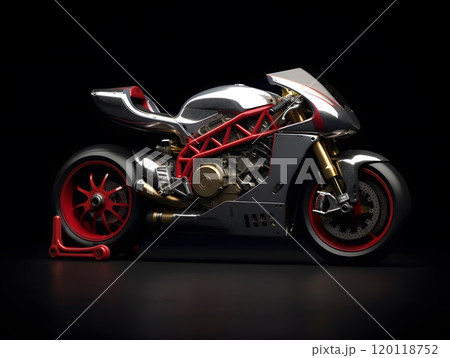 Sleek silver and red motorcycle design on black background for automotive enthusiasts and decor 120118752