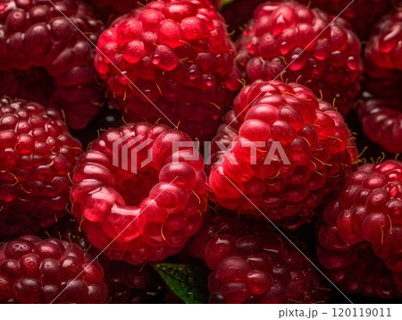 Seamless close-up detail of fresh raspberries with water droplets for design use 120119011